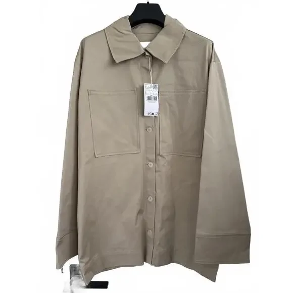 Mango Cotton Blend Oversized Overshirt with Pockets Beige NWT Small - Picture 4 of 8